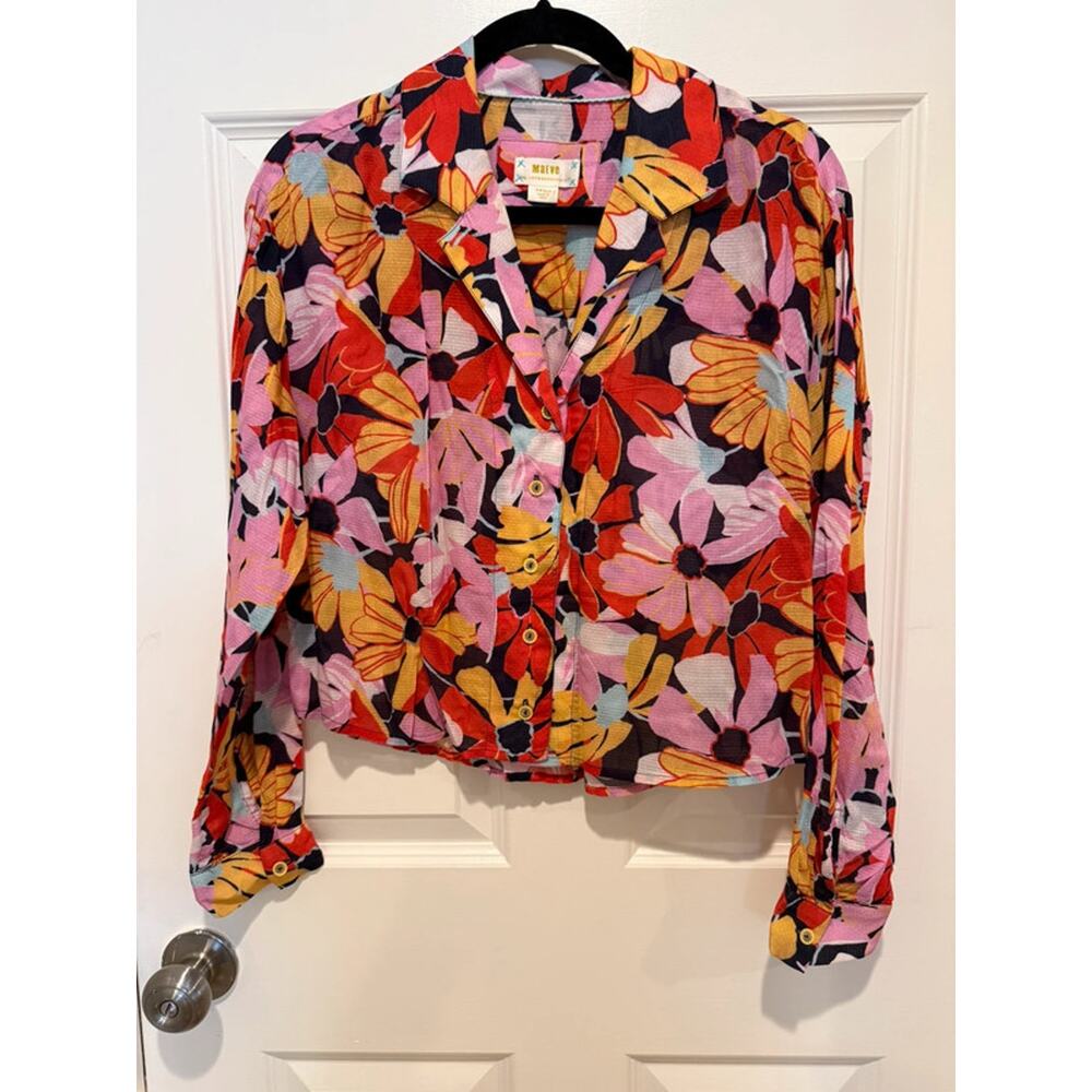 Anthropologie - Maeve Floral Cropped Button Down Floral Blouse - Small